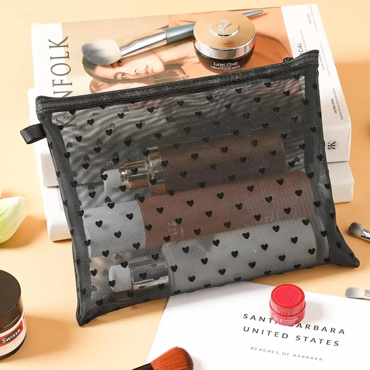 Women Mesh Cosmetic Bag Travel Storage Makeup Bag Organizer Female Make Up Pouch Portable Small Large Toiletry Beauty Case