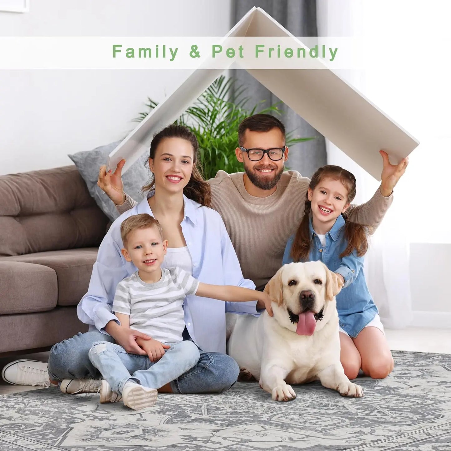 8x10 Washable Area Rug - Stain Resistant, Non-Skid Backing, Soft Low Pile for Living Room, Bedroom & Pet Friendly