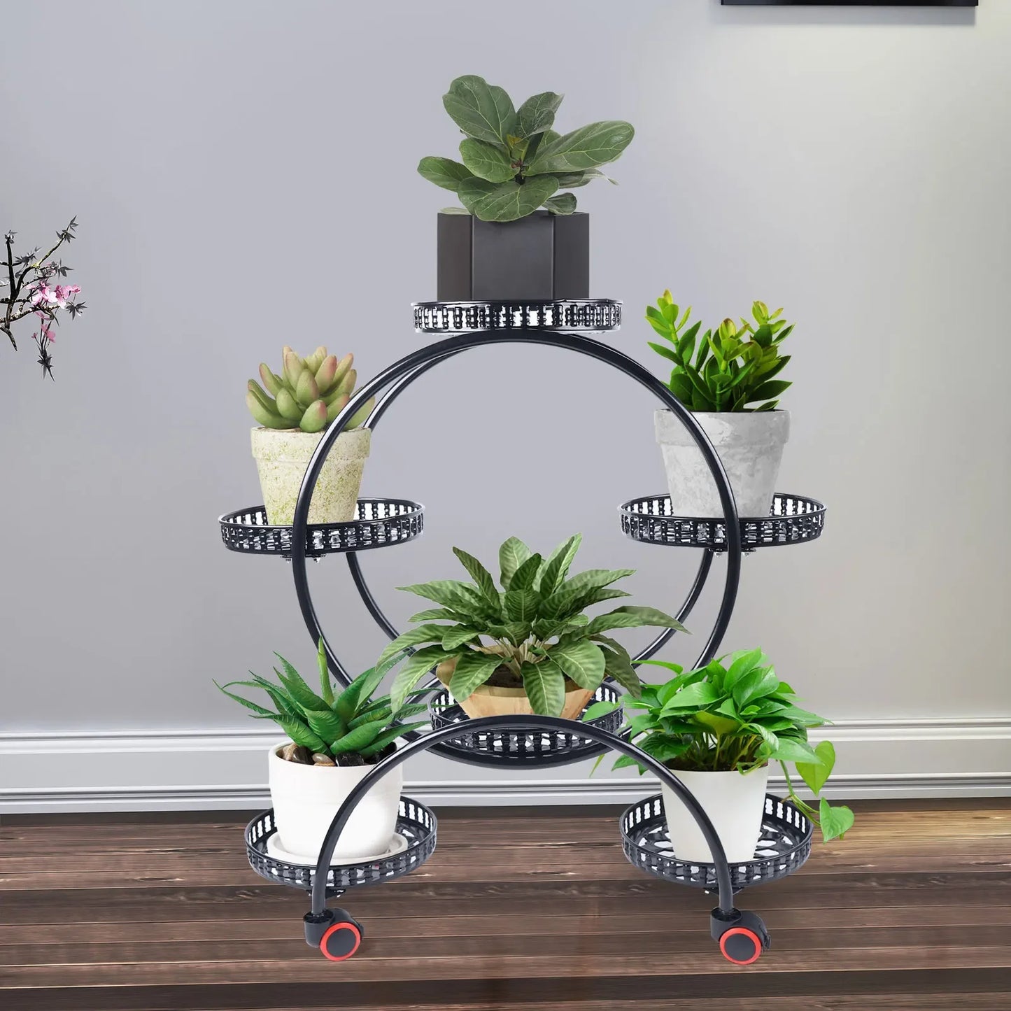 Metal Plant Stands 6 Pots Plants Flower Stand for Patio Garden Living Room Corner Balcony Bedroom Black / White