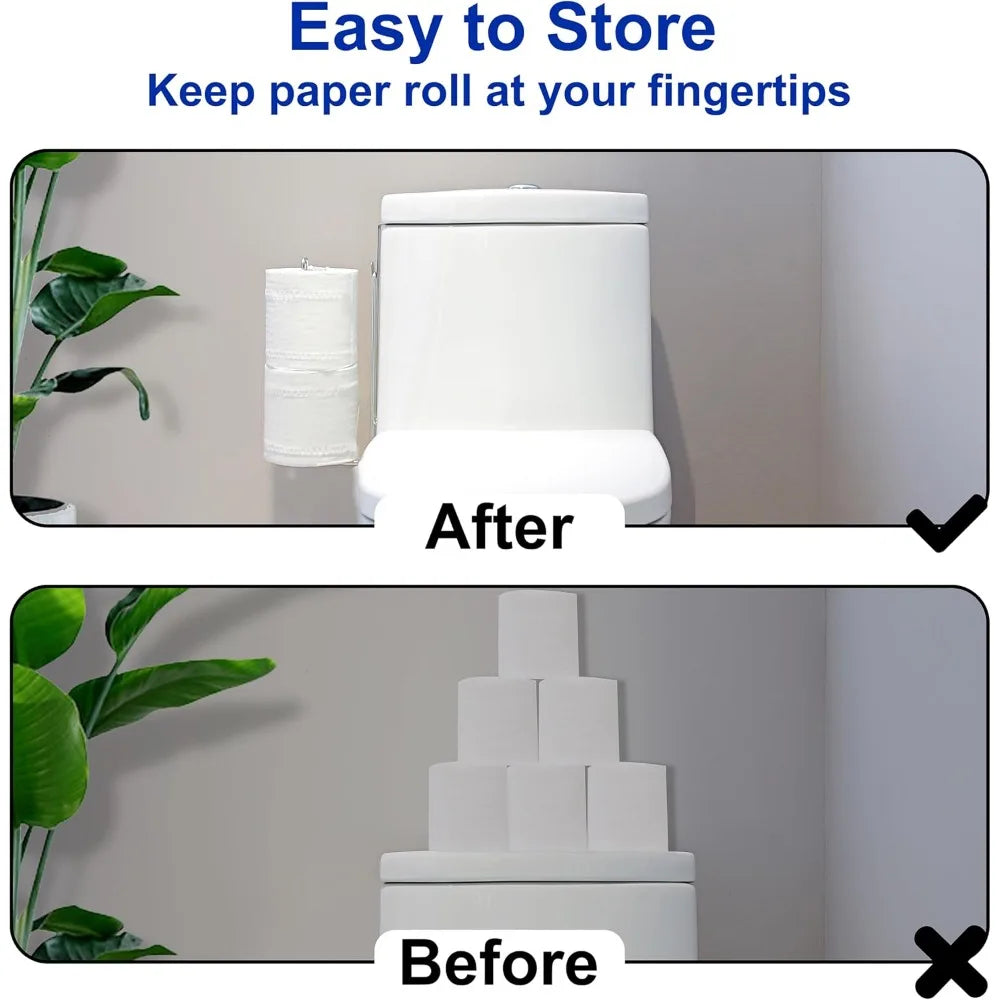 Bathroom Toilet Paper Holder with Storage, Wall Mount or Over Tank, Holds 2 Mega Rolls, Stainless Steel, Silver