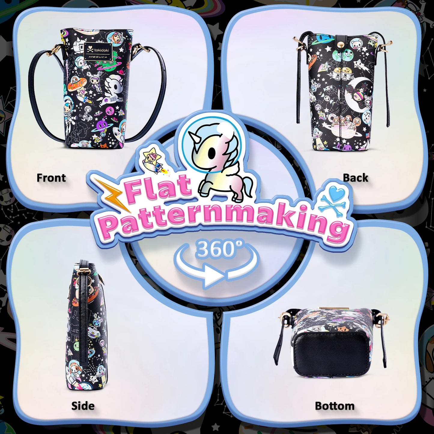 Tokidoki Official Licensed PU Leather Crossbody Bag with Adjustable Strap Unicorno Phone Bag Shoulder Bag Coin Purses for Women