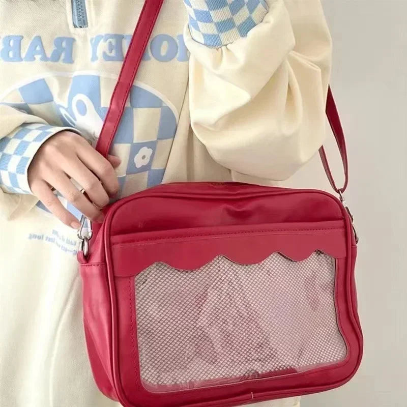Japanese Harajuku Women's Ita Bag PU Transparent Pocket Itabag High School Girl Uniform JK Crossbody Shoulder Bag Handbag