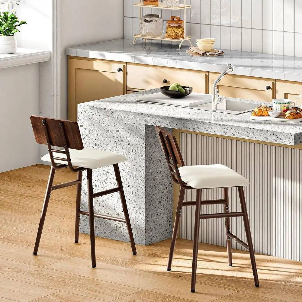 Bar Stools, Set o 2 Barstools, Bar Chairs with ootrests, Rattan Bar Stools, Bar Chairs with Backrests, or Dining Room, Kitchen,