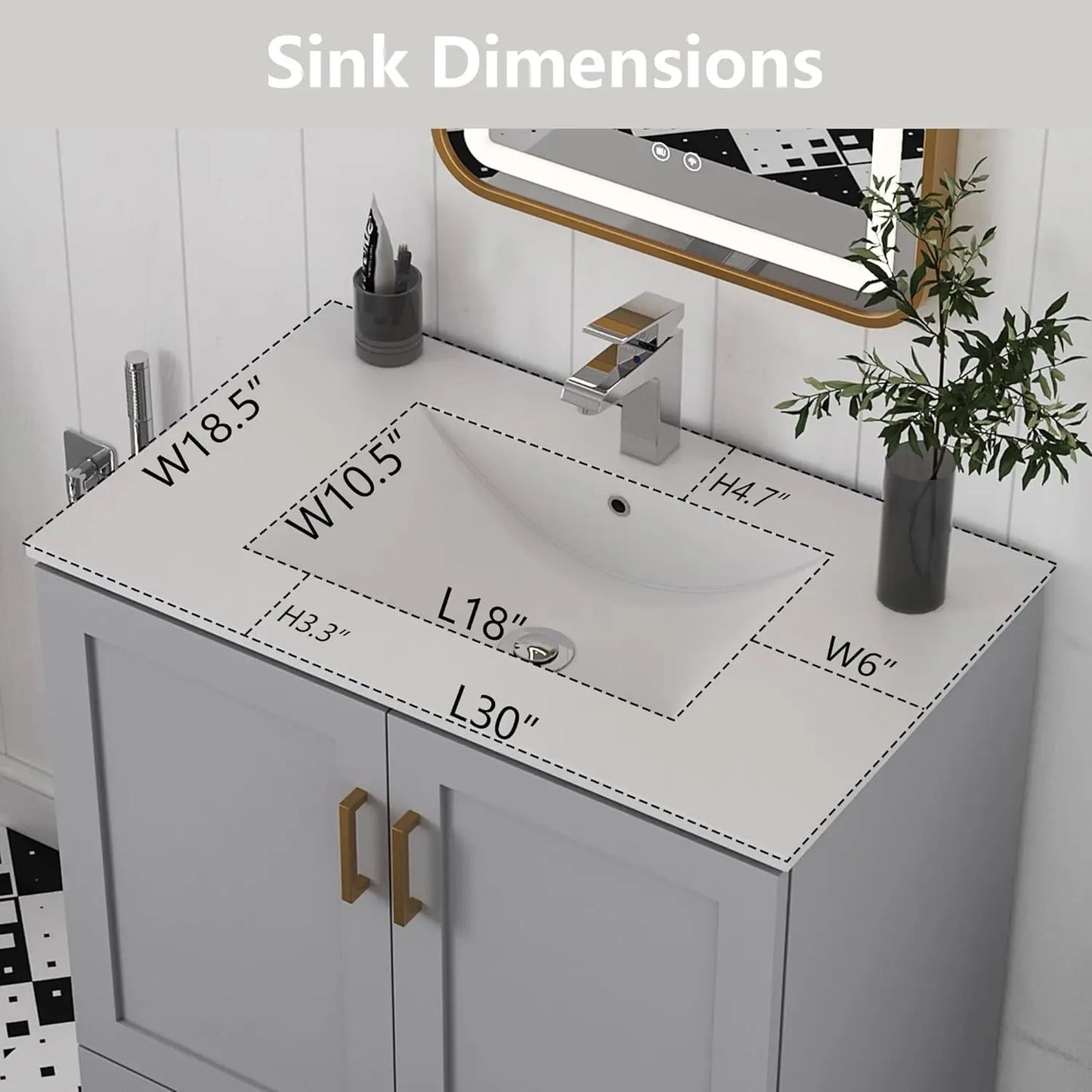 24" Bathroom Vanity with Ceramic Undermount Sink - Freestanding 2-Door & 1-Drawer Storage Cabinet