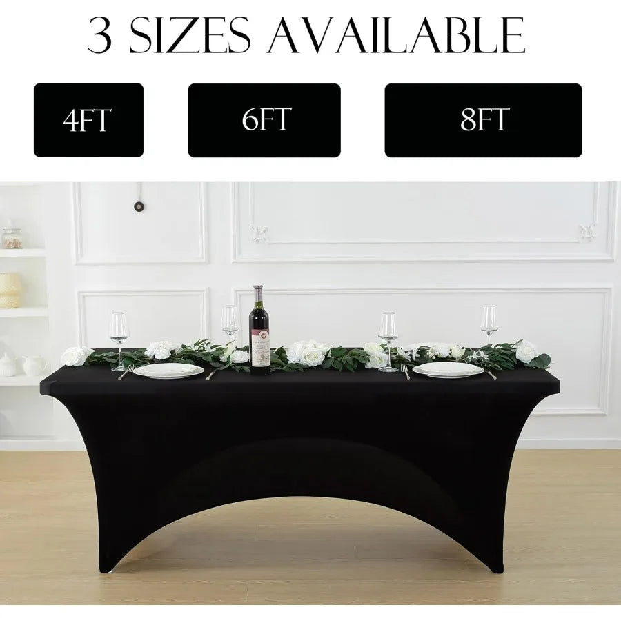 6 Pack 8ft Black Spandex Tablecloth – Fitted Stretch Cover – Universal Fit for Folding Tables – Wrinkle-Free, Washable – Ideal f