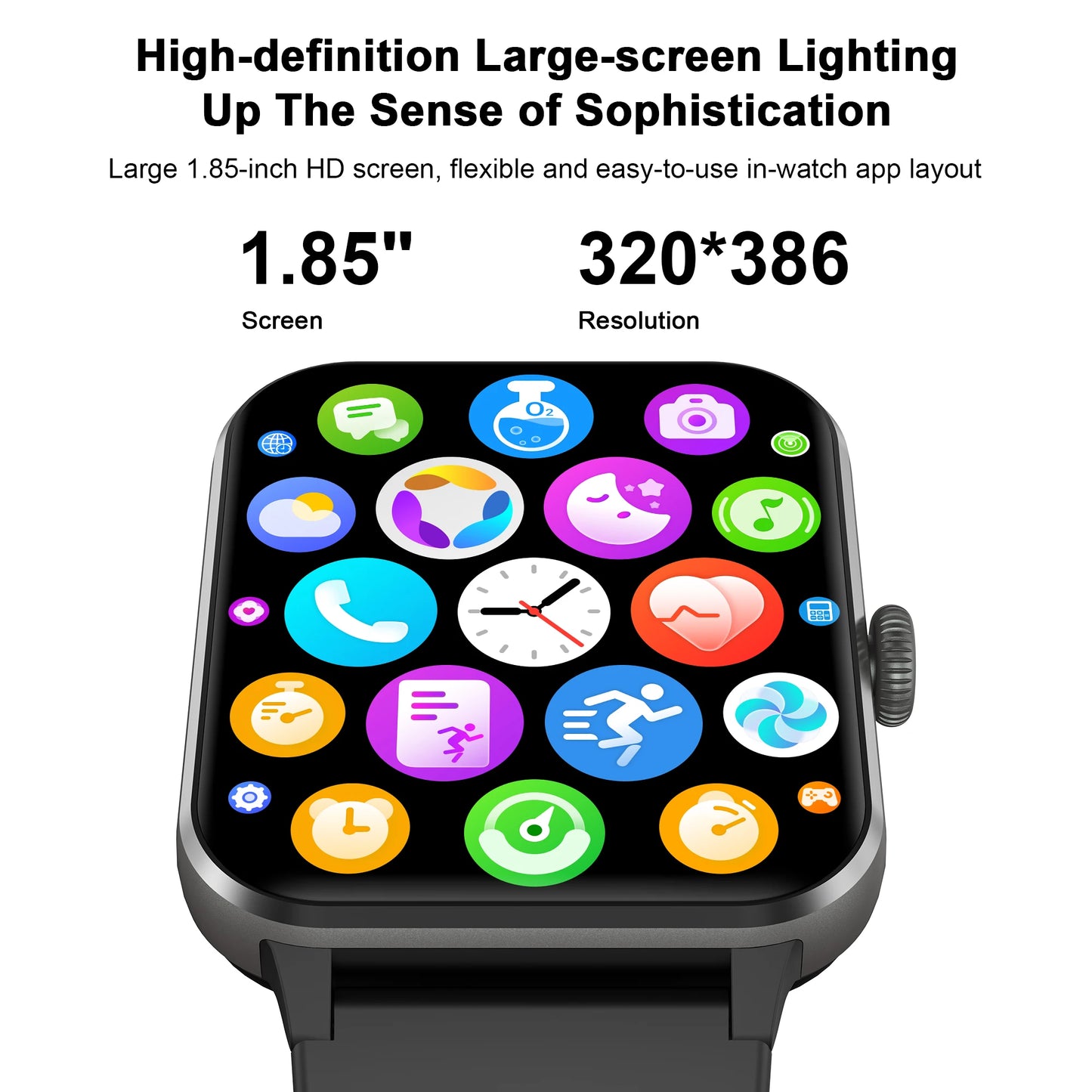 IOWODO R50 Waterproof Smart Watch 1.85'' HD Screen BT Calls SpO2 Heart Rate Monitor Men Women Smartwatch with 100 Workout Modes