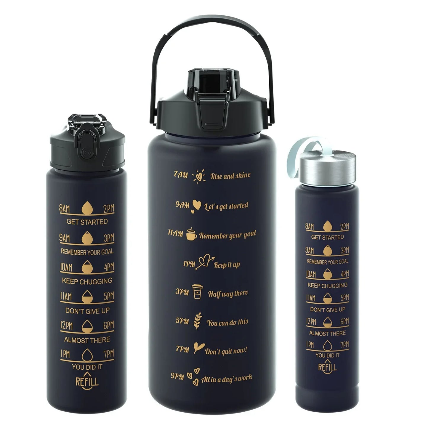 3-Piece Set Large Capacity Gradient Water Bottle,Water Bottle with Straw 2 Litre Leakproof with Time Marker,for Sports Fitness