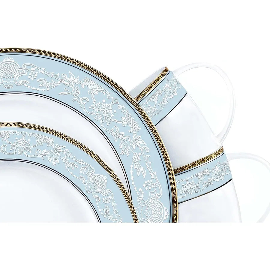 Fine Bone China Dinnerware Set16 Pcs Classic Relief Pattern Gilt Edged High Grade Porcelain Tableware Sets For 4 People