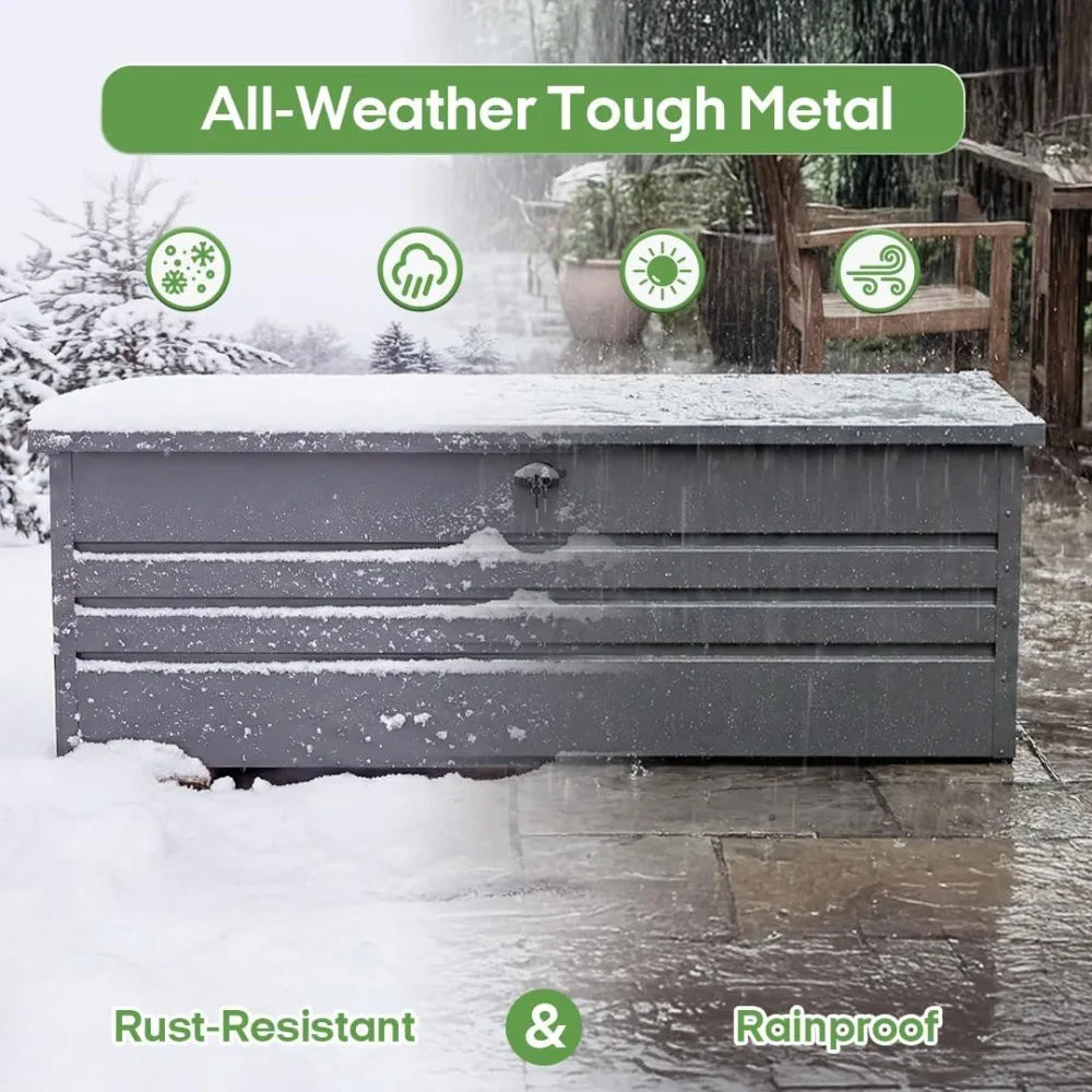 260Gal Waterproof Outdoor Storage Box, Large Metal Deck Box for Patio Cushions, Garden Tools, Pool Supplies, Gray