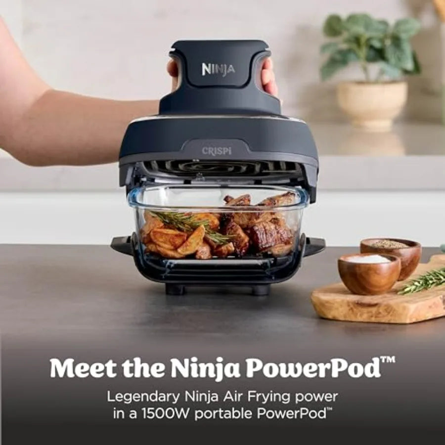 Crispi 4-in-1 Glass Air Fryer for Home Use 450F High Heat Non-Toxic Glass Containers 4QT 6-Cup with Lids Microwave Freezer Dish