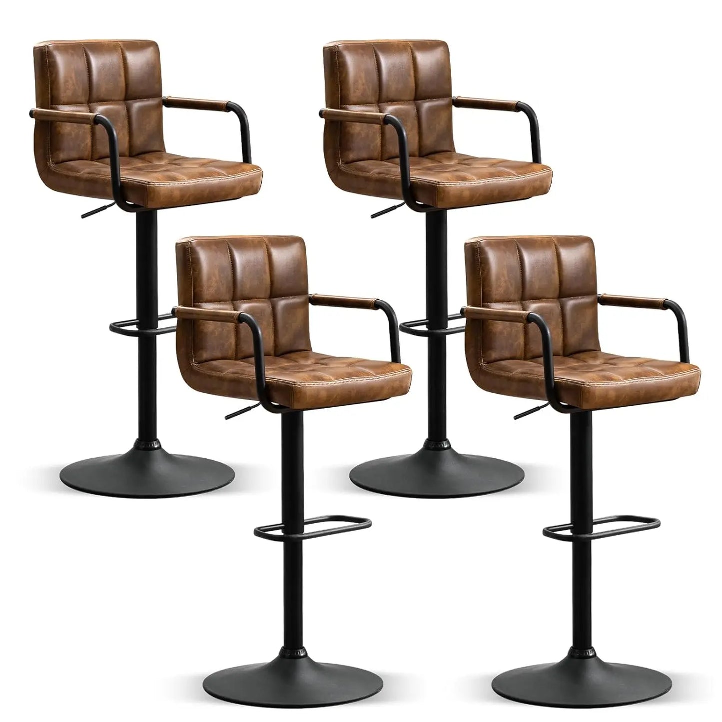 Swivel Bar Stools Set of 4, Adjustable Kitchen Counter Height BarStools with Arms, PU Leather Upholstered Bar Chair, Customized