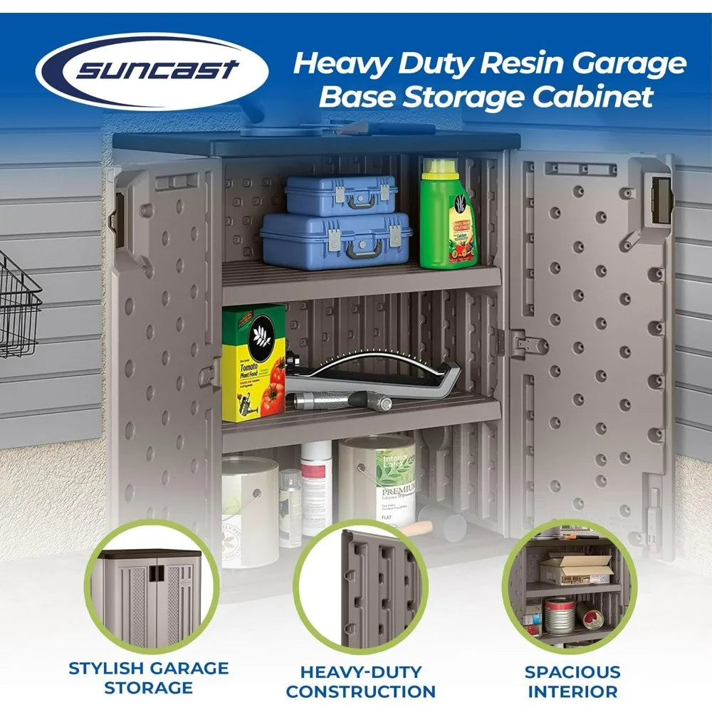 Suncast 2 Pack 9 Cu. Ft. Base Storage Cabinet, Resin Garage Organizer, Platinum Metallic/Slate