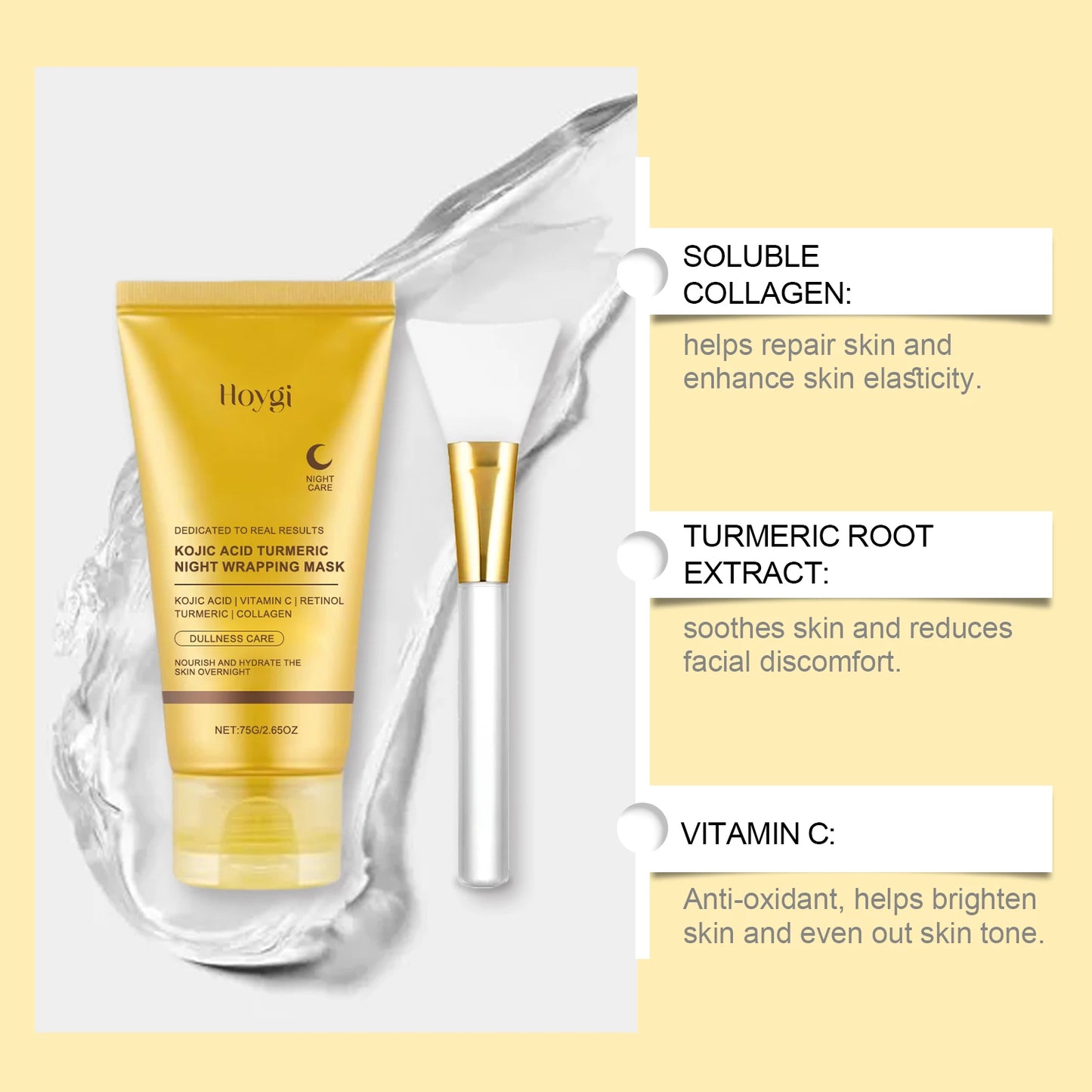 Hoygi Turmeric Face Mask Peel off Mask Wrapping Night Deep Cleansing Pores Oil Control for Brightening Rejevenation Skin Care