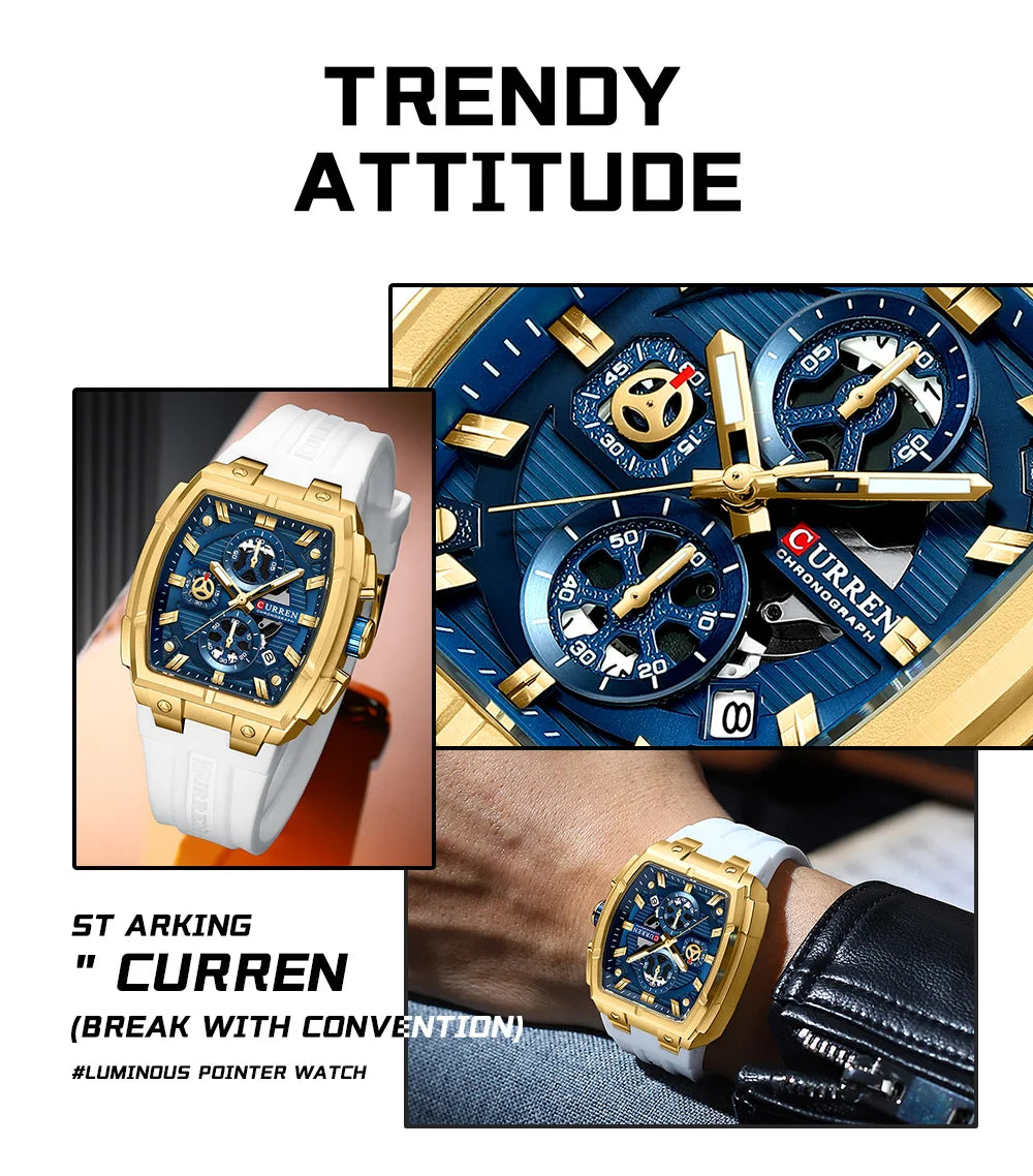 CURREN Men Casual Sport Military Quartz Calendar Wrist Watch for Man Business Leather Waterproof Male Clock Relogio Masculino