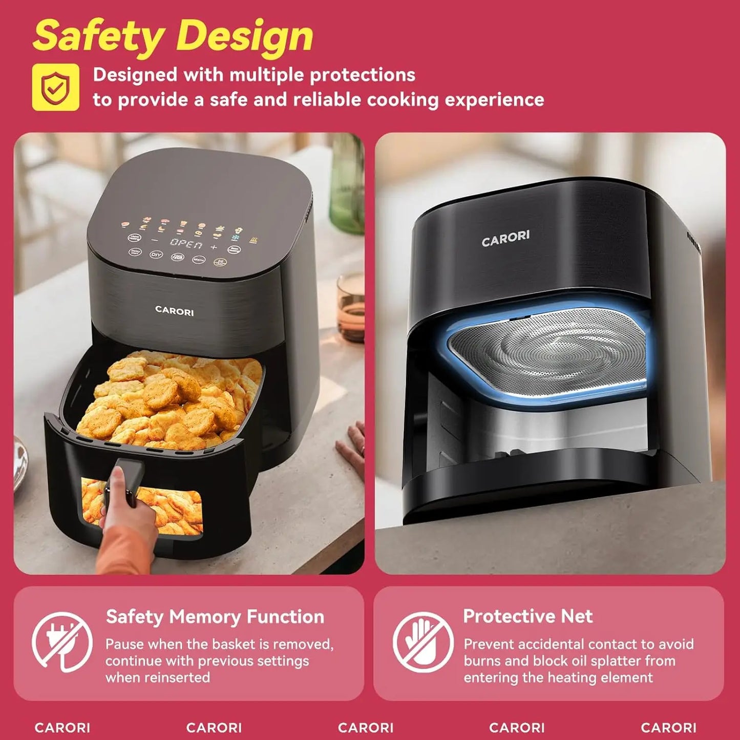 Air Fryer 14-in-1 with Viewing Window, 6QT Large Capacity, Dual Heating No Flip, 1700W Fast Even Cooking, Nonstick Dishwasher