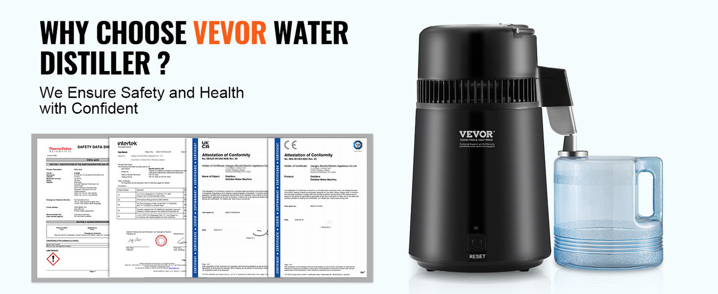 SucceBuy Water Distiller 4L 1.05 Gallon Pure Water Purifier Filter Countertop 750W Distilled Water MakerInterior Distiller